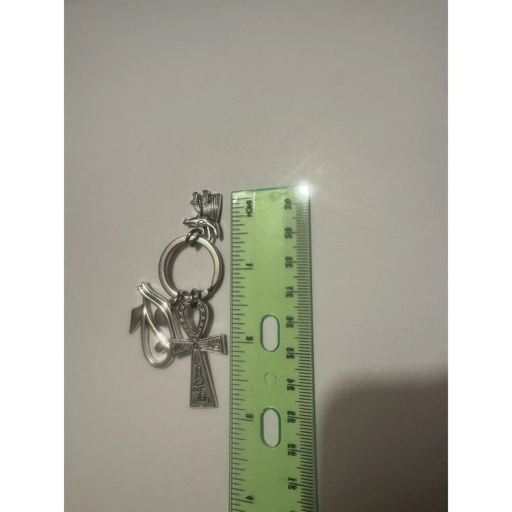 Egyptian Eye of Horus Ankh Cross Falcon Keychain Silver Tone Key Ring Charm